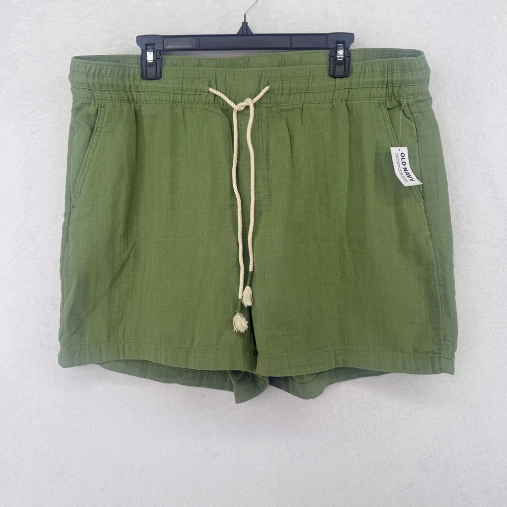 Old Navy Gauze Pull On Shorts Womens XL Olive Green Drawstring Cotton Casual NWT